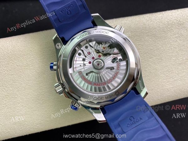 OMF Omega Seamaster Diver 300m Rubber Strap Blue Dial Swiss Replica Watches 44mm 5