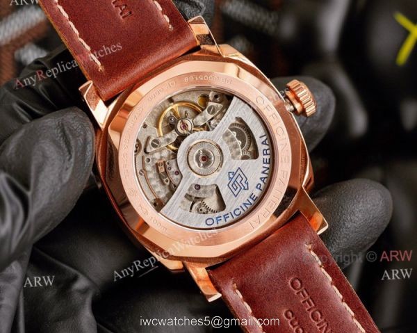 High Quality Replica Panerai Radiomir GMT Black Dial Rose Gold Watch 45mm Brown Leather Band 5