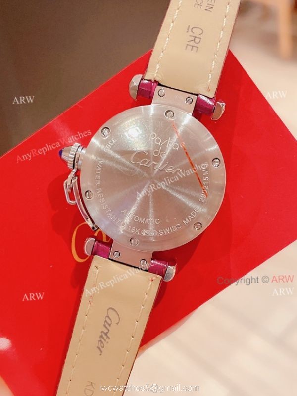 Knockoff Ladies Cartier Pasha Watch Fuchsia Dial Fuchsia Leather Strap 5