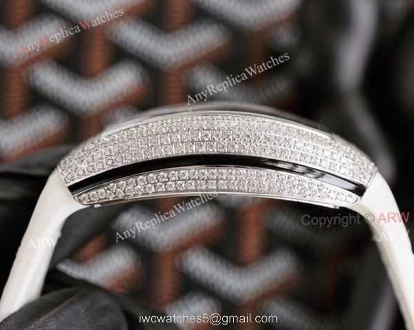 Replica Iced Out Franck Muller V45 Diamond Watch Automatic White Leather Strap 5