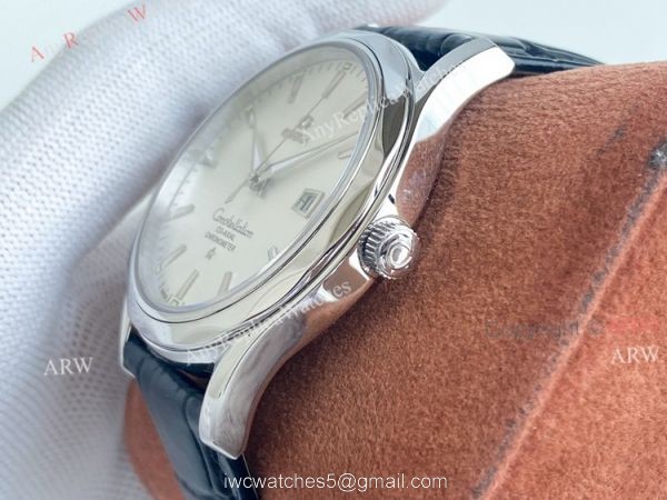 Copy Omega Constellation Green Dial Stainless Steel Brown Leather Strap Men Watch 5