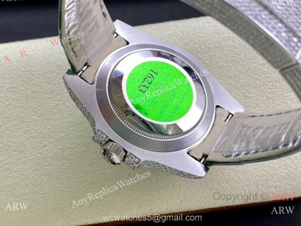 Swiss Quality Rolex Submariner Limited Edition Watch Iced Out Leather Strap 5