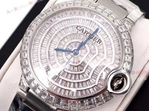 Iced Out Cartier Ballon Bleu 42mm Watch Stainless Steel Replica Watch 5