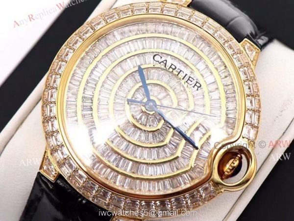 Gold Cartier Ballon Bleu 42mm Full Diamonds Knockoff Watch 5