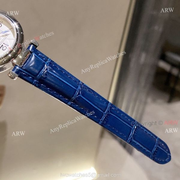 New Pasha De Cartier Watch 35mm white face blue leather strap replica 5