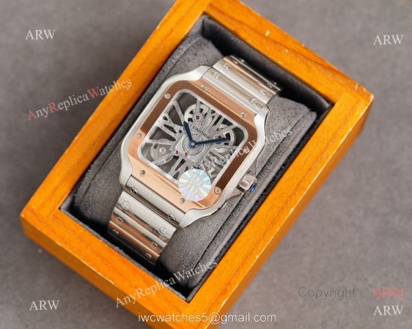 New Two Tone Rose Gold Santos de Cartier Skeleton watch WHSA0016 5