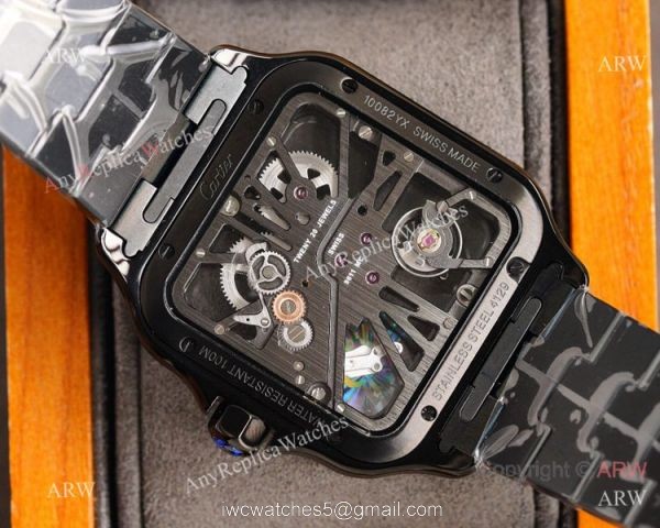New Replica Santos de Cartier Skeleton watch All Black Swiss Quality 5