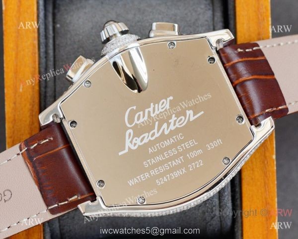 Iced Out Cartier Roadster Replica Watch White Chronograph Dial Men Watch 5