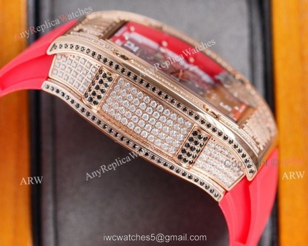 (RM Factory) Knockoff Richard Mille Rm010 Rose Gold Skeleton Watch Red Rubber Strap 5