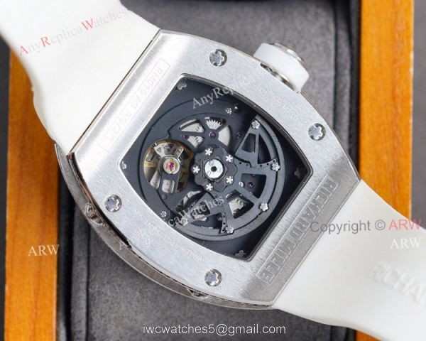 (RM Factory) Copy Richard Mille RM010 Watch With Diamonds White Rubber Band 5