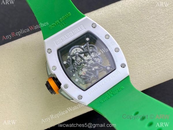 Super Clone Richard Mille Rm 59-01 Yohan Blake Tourbillon Watch White CeramicGreen Rubber Strap 5
