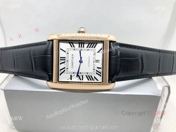 Clone Cartier Tank Automatic Rose Gold White Dial Watch Men 5