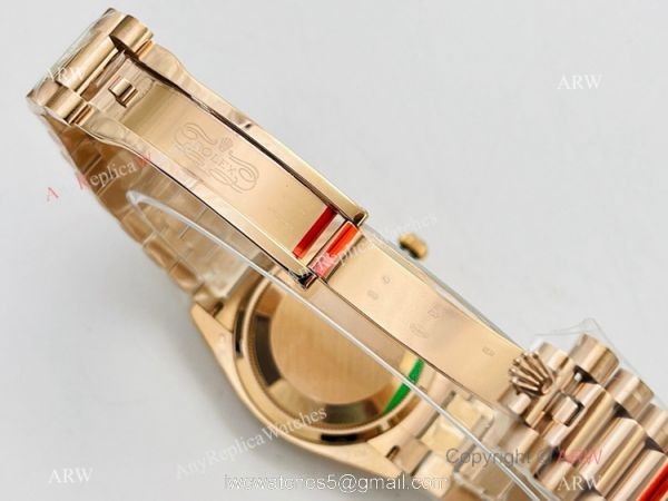 EW Factory V2 Super Clone Rolex Rose Gold DayDate 40 EWF 3255 White MOP Rose Gold Bracelet with nfc card 5