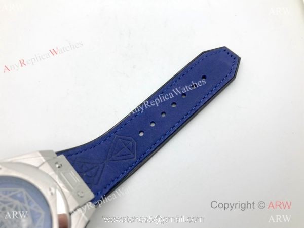 Replica Hublot Big Bang Sang Bleu Watch Automaitc Blue Gummy Strap 5