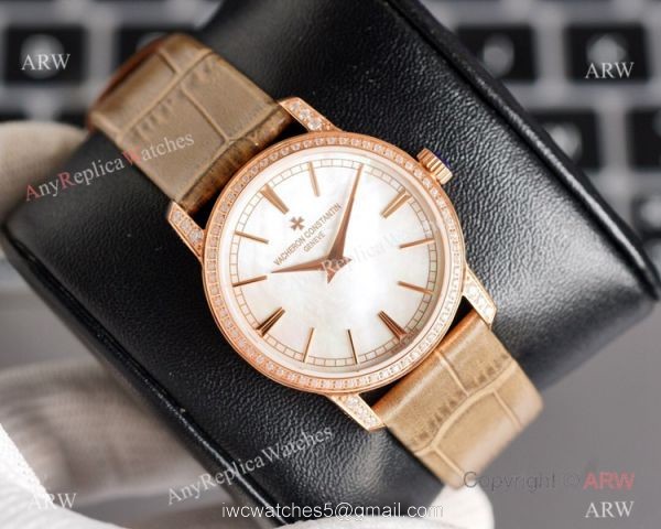 NEW! Swiss Grade Vacheron Constantin Traditionnelle Ultra Thin Watch Swiss 9015 Rose Gold Diamond Bezel 5