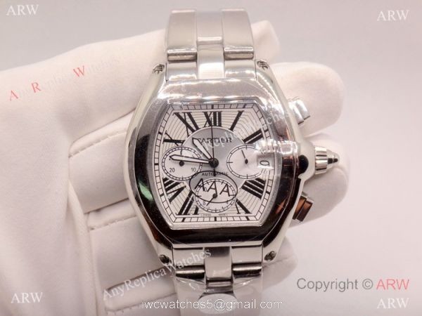 Clone Cartier Roadster de Stainless Steel Chronograph Watch 45mm Swiss Grade Case 5