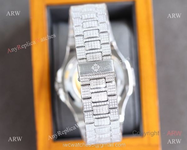 Swiss Grade One Patek Philippe Iced Out Nautilus 9015 Watch BlackSilver Diamond 5