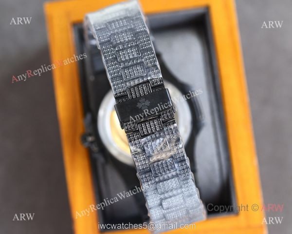 Swiss Grade One Patek Philippe Nautilus Iced Out 9015 Watch Solid Black 5