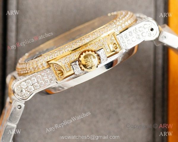 Swiss Replica Patek Philippe Nautilus 9015 Ultra-thin Watch Two Tone Iced Out Case 5