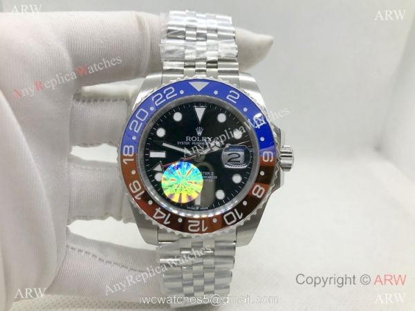 Copy Rolex GMT-Master II Blue/Brown Bezel Stainless Steel Watch 40mm NEW Jubilee Strap 5