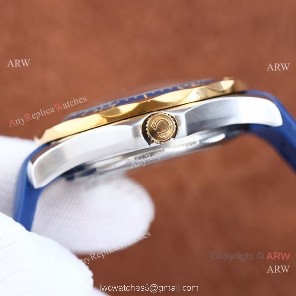 Swiss Quality Copy Omega Seamaster 300m Citizen Watch Two Tone Rose Gold Blue Rubber Strap 5