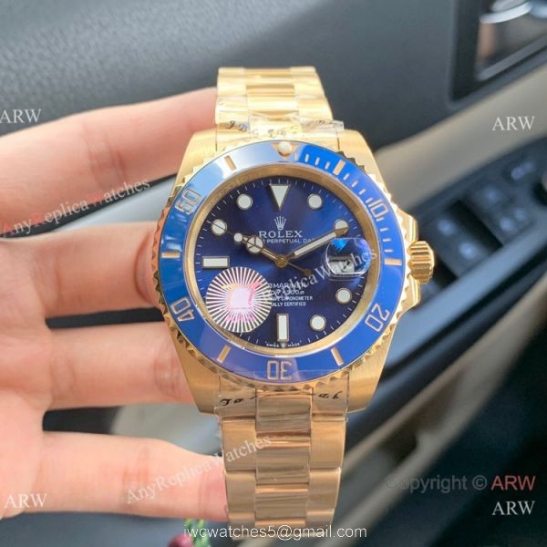 Swiss Quality AAA Replica Rolex Submariner Citizen 8215 Watch Yellow Gold Blue Dial 40mm 5