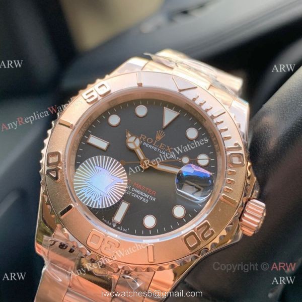Swiss Quality Replica Rolex Yachtmaster Citizen 8215 Watch 904l Rose Gold Black Dial 5