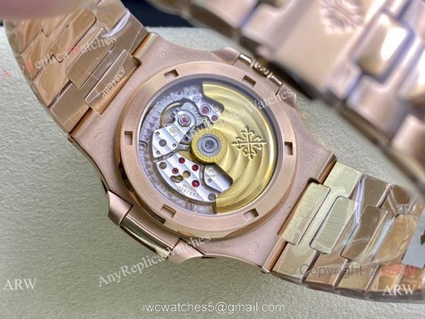 Swiss Copy Patek Philippe Nautilus Cal 324 sc Watch Rose Gold Olive Green Dial 5
