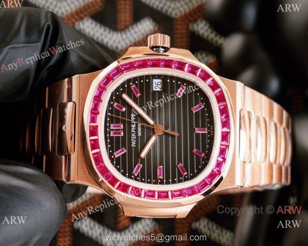 New! Swiss Copy Patek Philippe Nautilus Limited New 5711 Watch Cal.324 Pink Diamond Black Texture Dial 5
