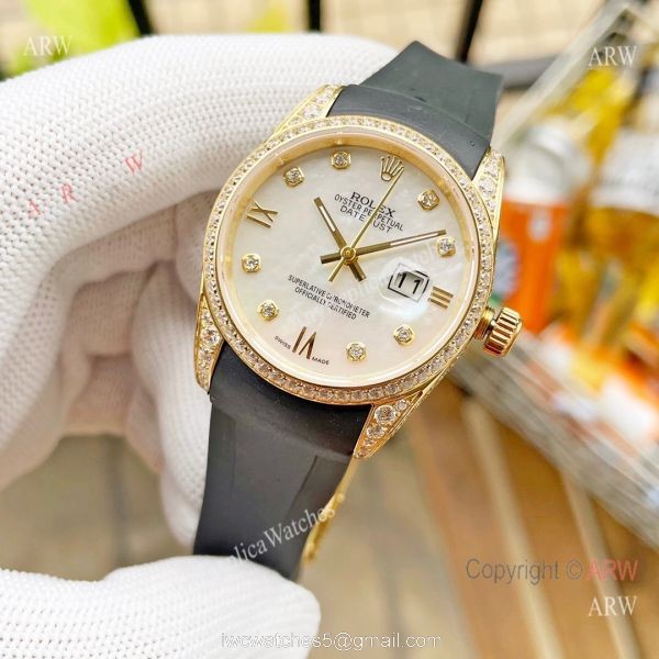 Replica Citizen 8215 ROLEX Datejust White Gold Diamond bezel Ladies Watch 5