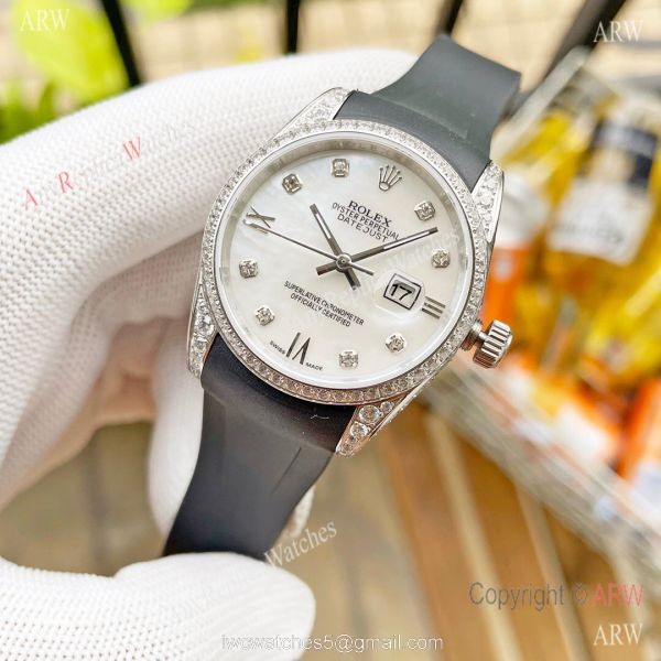 Replica ROLEX Datejust Citizen 8215 Rubber strap Diamond Ladies Watch 5