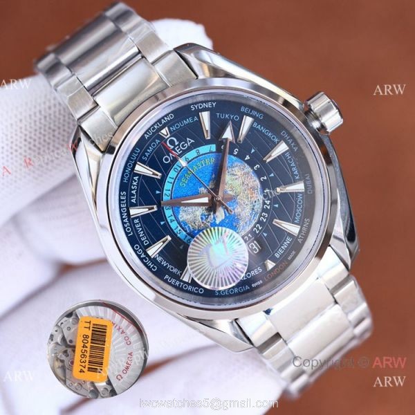 Swiss Quality Omega Aqua Terra Worldtimer Blue Rubber Watch 5