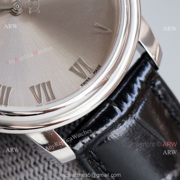 Fake Blancpain Villeret Gray Face 40MM Watch With Roman Markers Leather Band 5