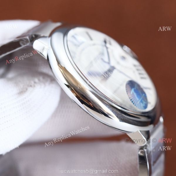 Copy Balloon Blue Cartier Silver Face 42mm Stainless Steel Strap Watch 5