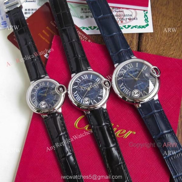 Fake Balloon Blue Cartier V6 Blue Dial Watch with Blue Leather Strap 5