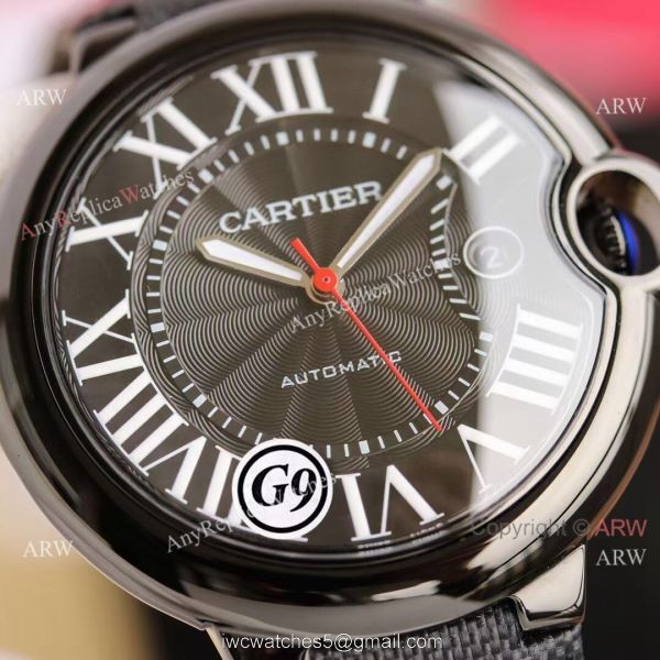 New Replica V6 Balloon Blue Cartier All Black Leather Watch 5