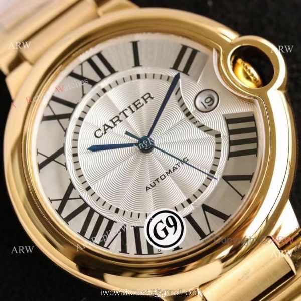 Replica V6 Cartier Balloon Blue Rose Gold Case White Face Watch SS Strap 5