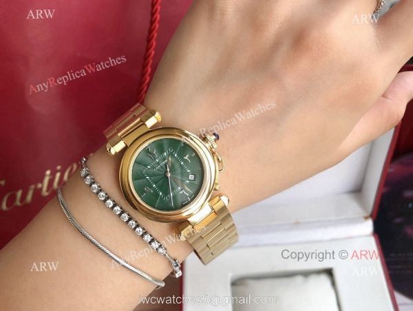 2022 New Copy Cartier Pasha Middle East Limited Edition All Gold Olive Green Dial Watch 5
