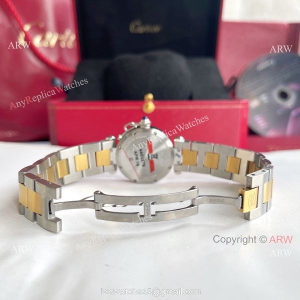 Replica Cartier Pasha Deep Green Dial 2-Tone Gold Watch With Arabic Markers 5