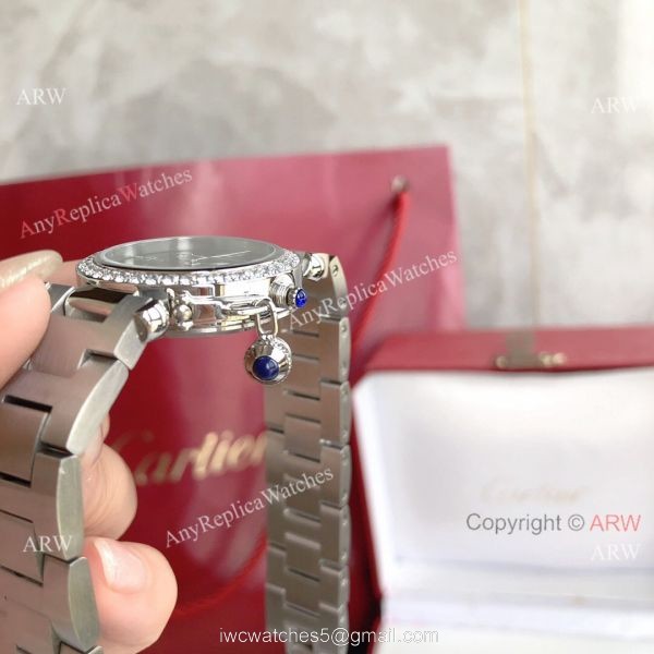 New Replica Cartier Pasha Diamond Bezel Deep Green Dial 316L SS Watch With Arabic Markers 5