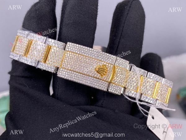 Iced Out Two Tone Rolex Datejust II Replica Watch 2836 Movement Roman Markers 41mm 5