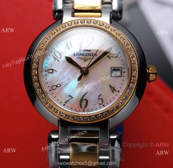 Swiss Quartz Longines PrimaLuna Lady Watch Pink MOP Face Diamond bezel 5