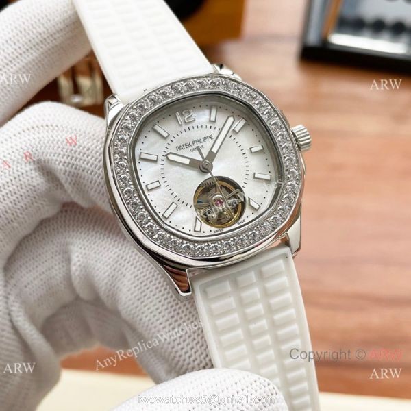 Clone Patek Philippe Lady Tourbillon Automatic Watches White MOP Dial 5