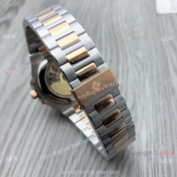 Patek Philippe Annual calendar Nautilus 8215 Two Tone Rose Gold Brown Dial Copy Watches 5