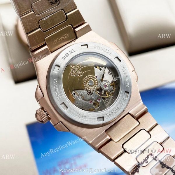 Swiss Quality Patek Philippe Nautilus Citizen 8215 Rose Gold Blue Replica Watches 5