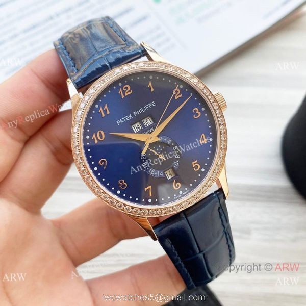 Clone Patek Philippe Calatrava Annual calendar Watch Rose Gold Case 42mm 5