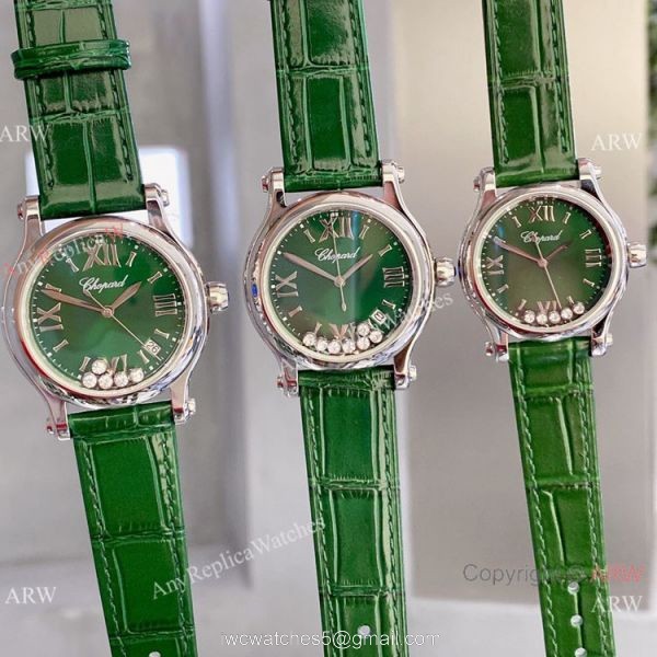 Copy Chopard Happy Sport Quartz Watch Rose Gold Olive Green Face 5
