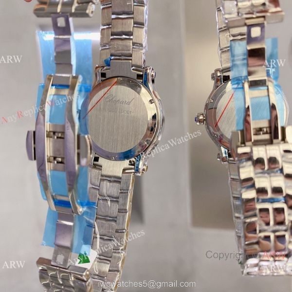 Faux Chopard Happy Sport Quartz Watch Pink Mop Dial Diamond Bezel 5