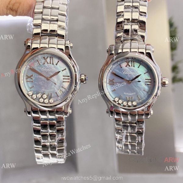 Replica Chopard Couple Watch Happy Sport Olive Green Dial Silver Case 5