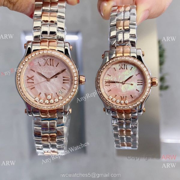 Copy Chopard Happy Sport 2-Tone Rose Gold Couple Watches Best Quality 5